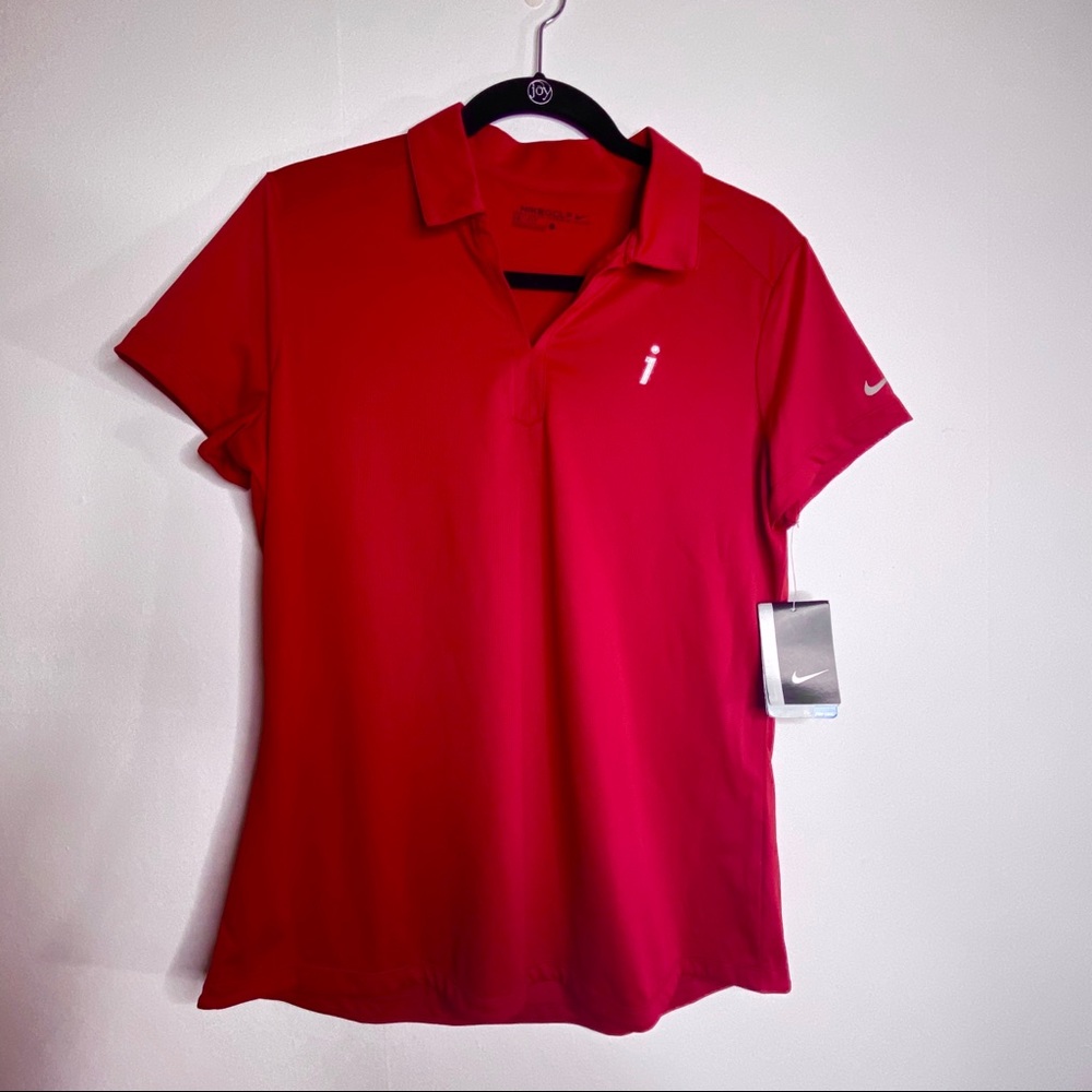 NWT Red Nike Golf V-Neck Short Sleeve Collared Shirt Size L